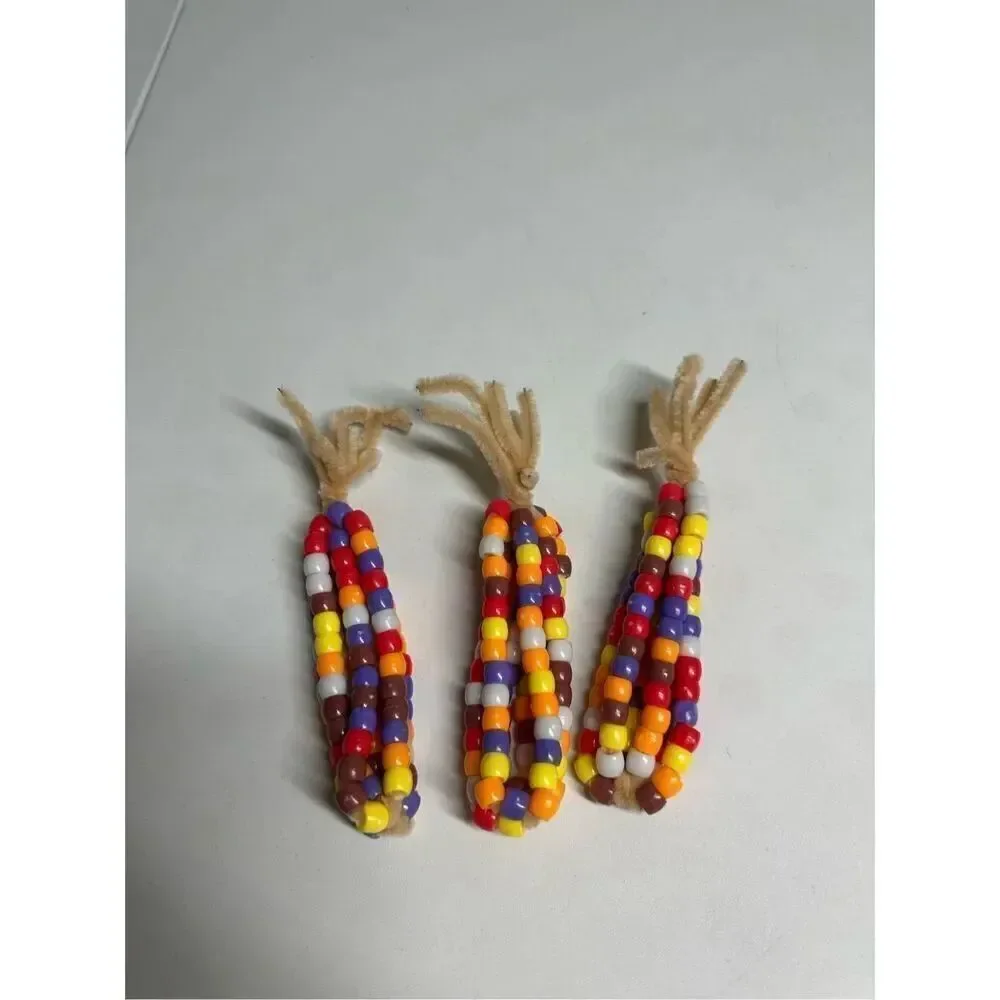 Vintage Lot of 3 Handmade Indian Corn Lacing Thanksgiving Fall Decorations